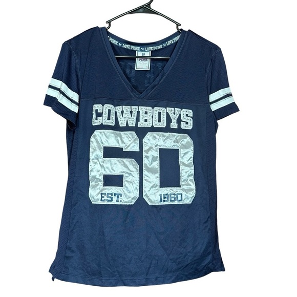 💎 Pink Victoria Secret Dallas Cowboy Bling NFL V Neck Bedazzled Jersey Small - Picture 1 of 8